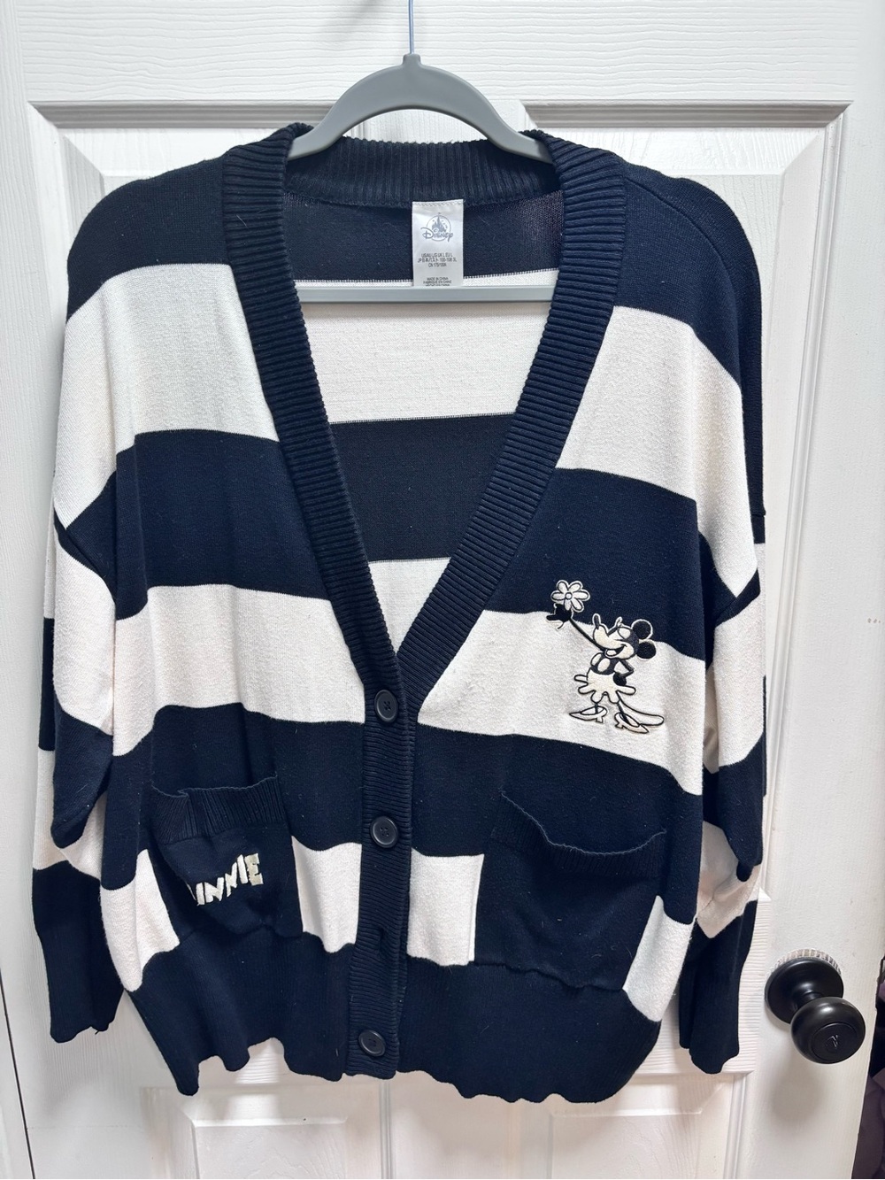 Disney Striped Black & White Cardigan with Embroidered Minnie